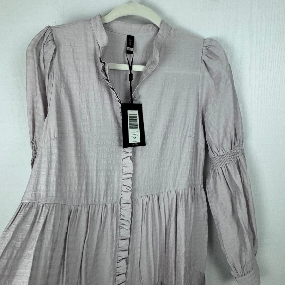 Y.A.S Yasluisa Long Sleeve Shirt Dress Ruffle Tiered Lilac Marble Women Sz UK 8‎